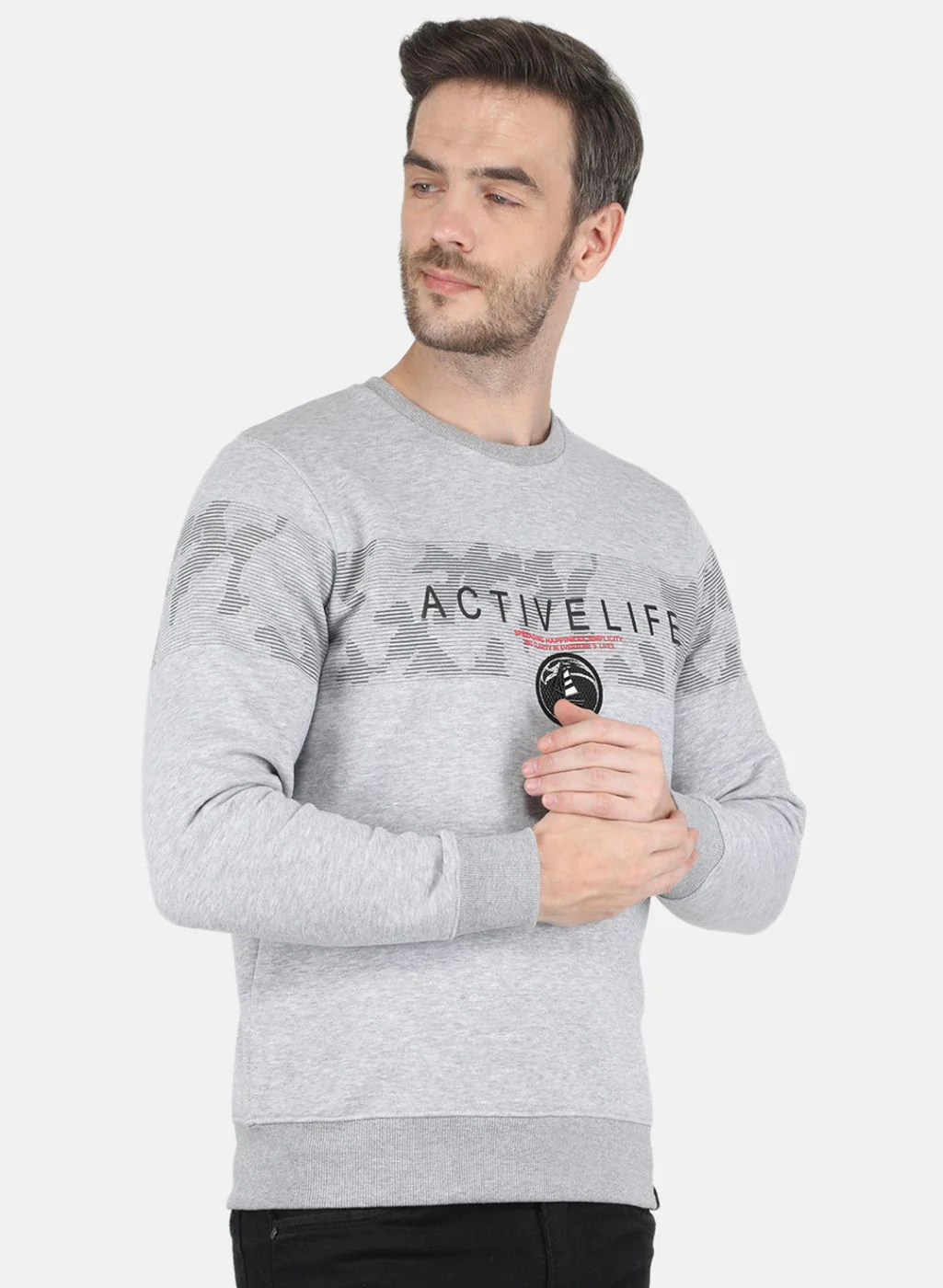 Men Grey Printed Sweatshirt - Image 6