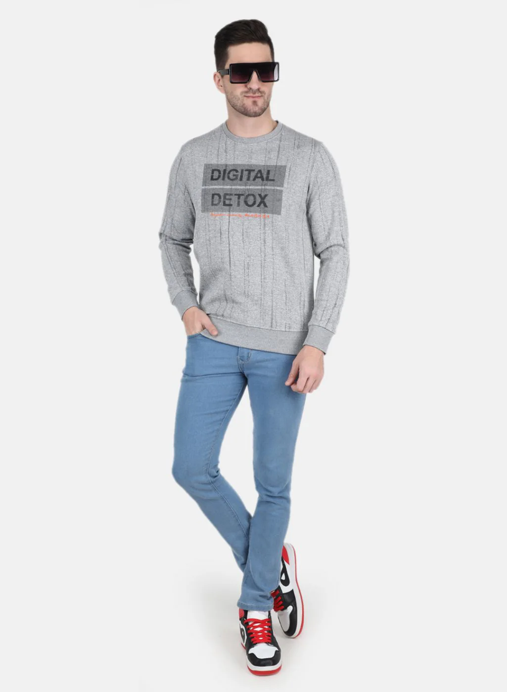 Men Grey Printed Sweatshirt - Image 4