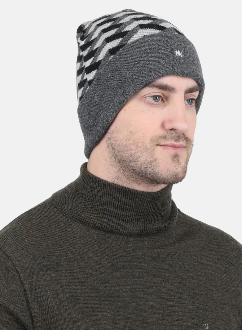 Men Grey Self Design Cap - Image 2