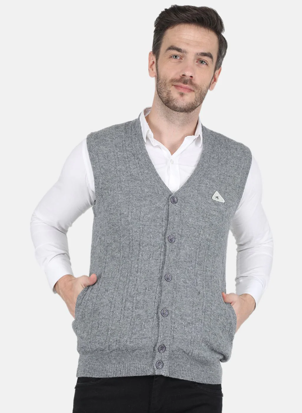 Men Grey Self design Cardigan