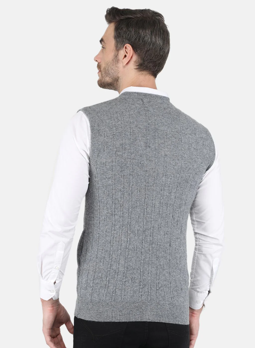 Men Grey Self design Cardigan - Image 3