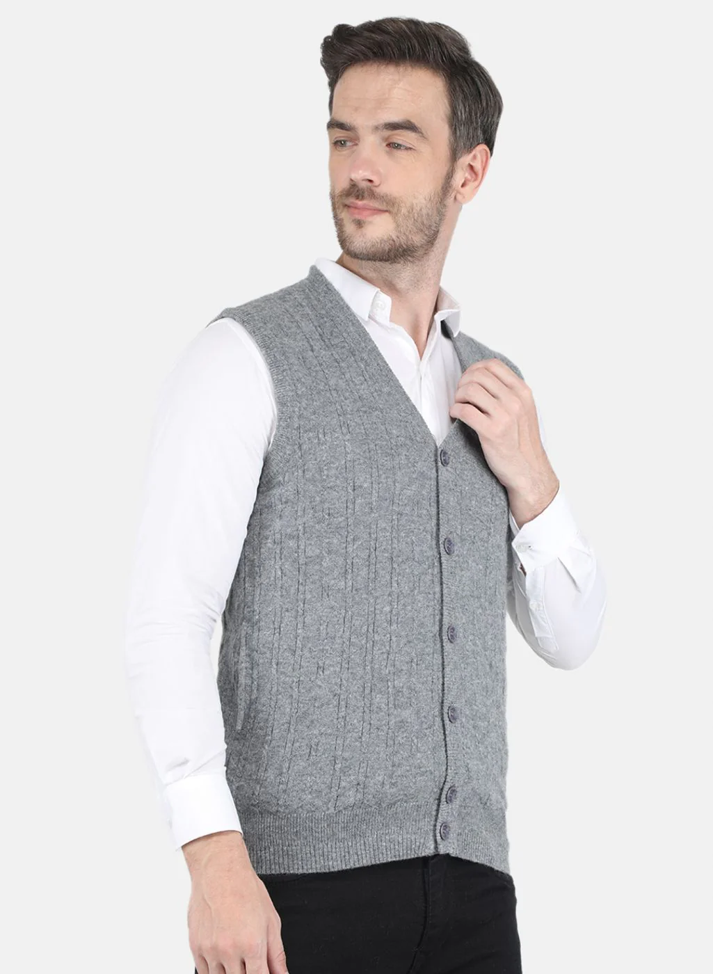 Men Grey Self design Cardigan - Image 6