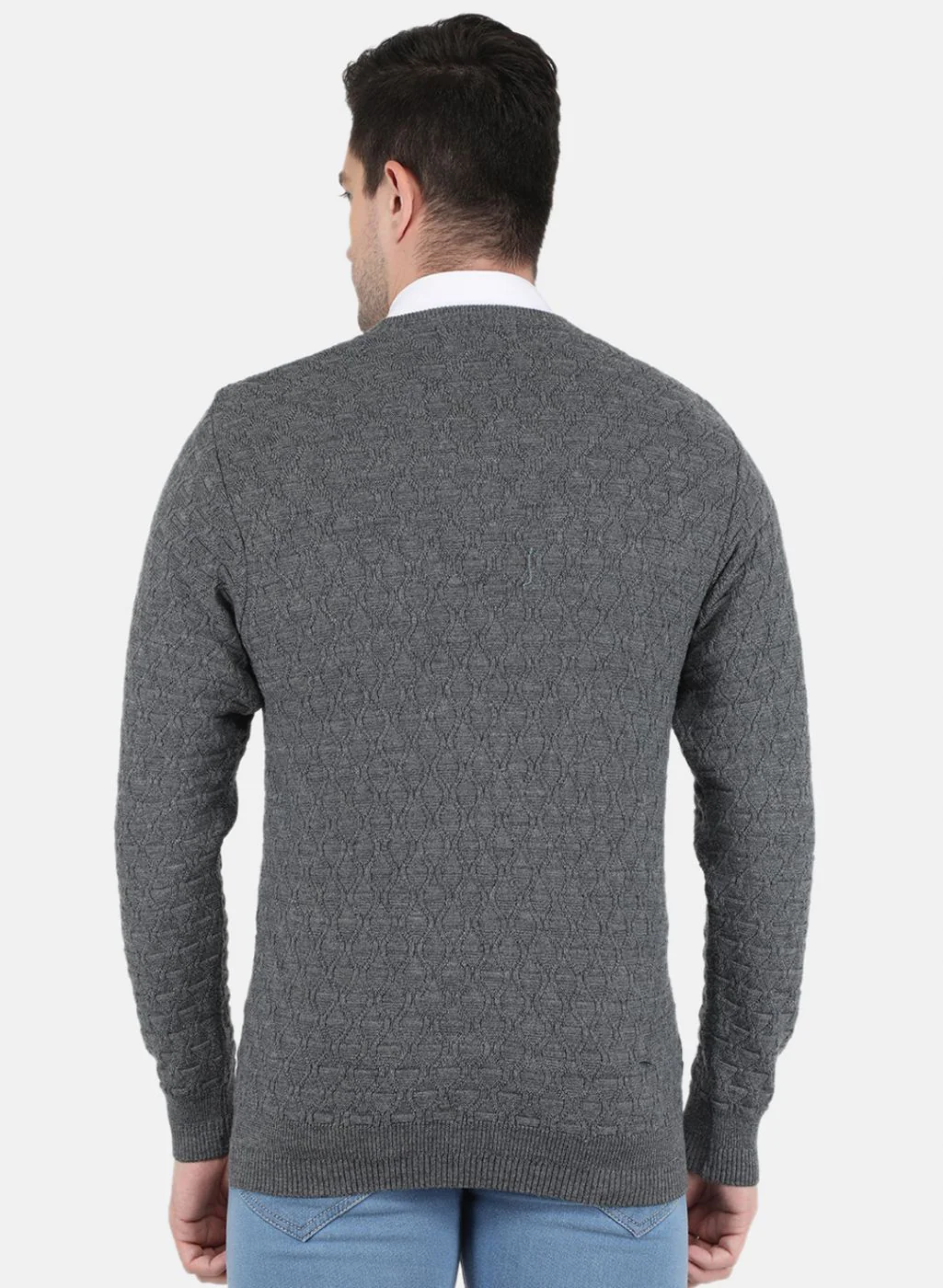 Men Grey Self design Pullover - Image 3
