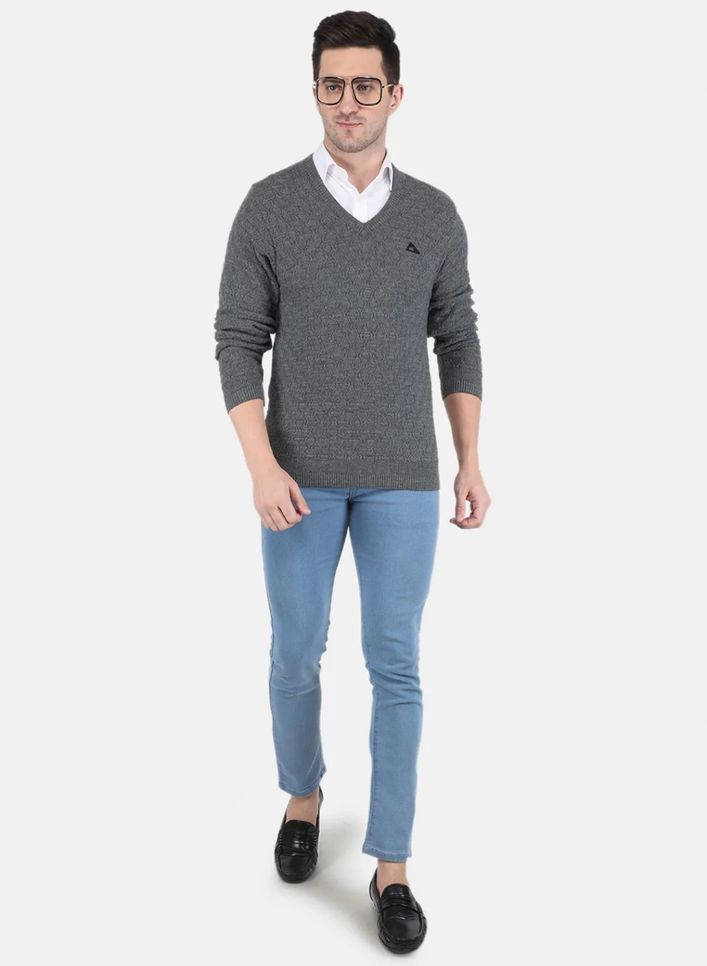 Men Grey Self design Pullover - Image 4