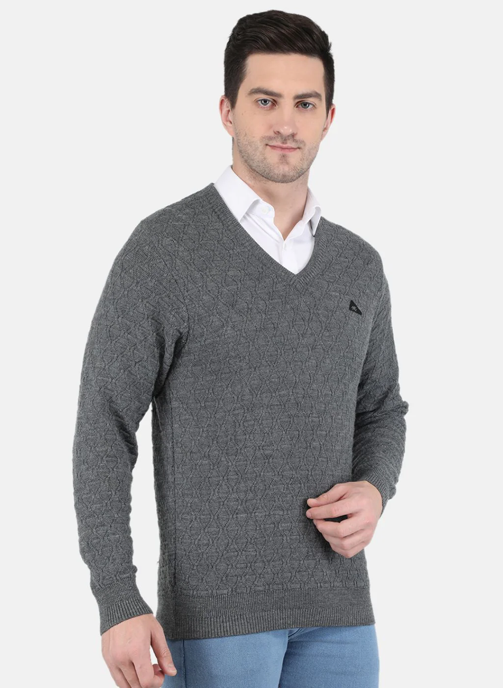 Men Grey Self design Pullover - Image 6