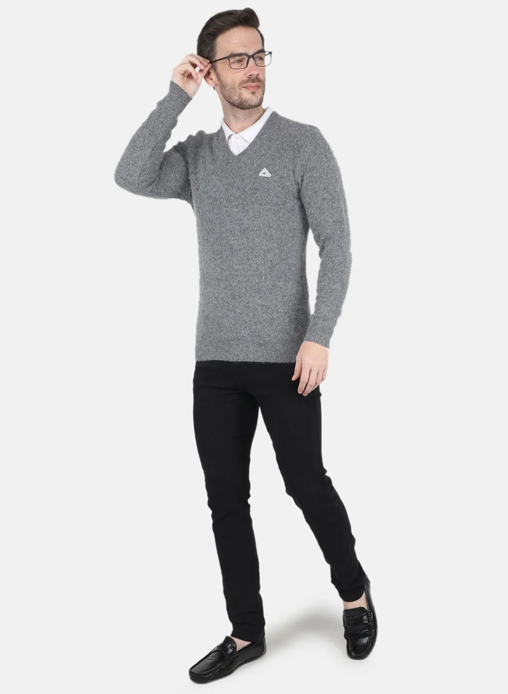 Men Grey Self design Pullover - Image 4