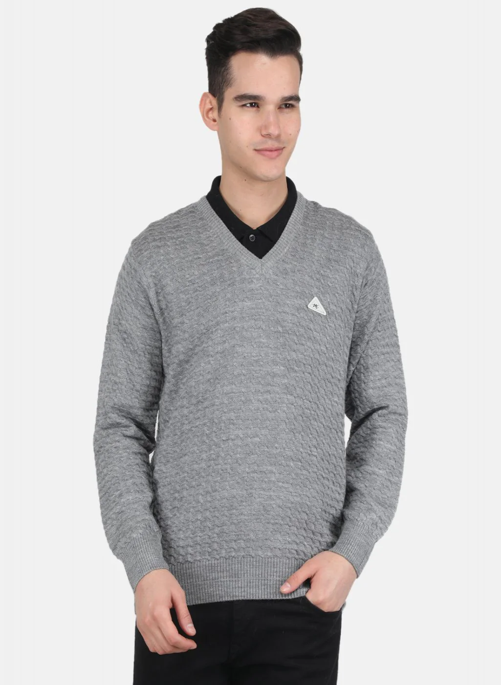 Men Grey Self Design Pullover