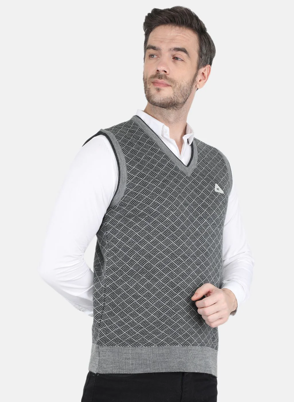 Men Grey Self design Sweater - Image 6
