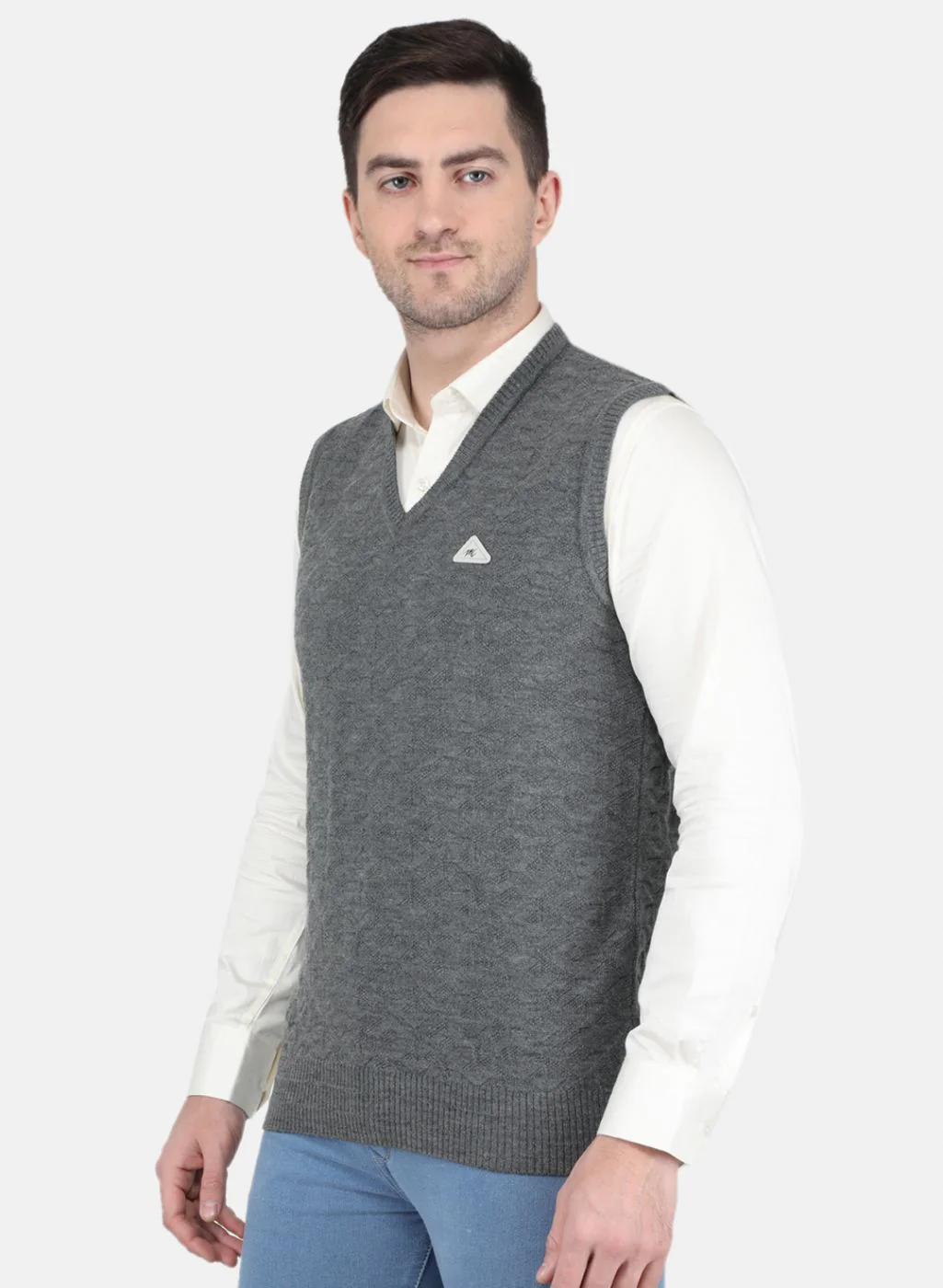 Men Grey Self Design Sweater - Image 2