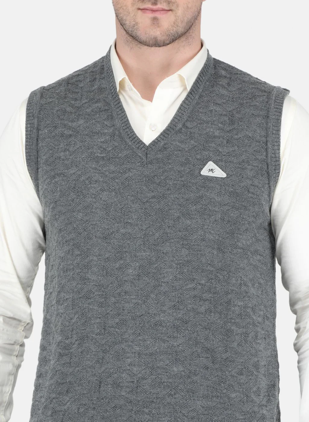 Men Grey Self Design Sweater - Image 5