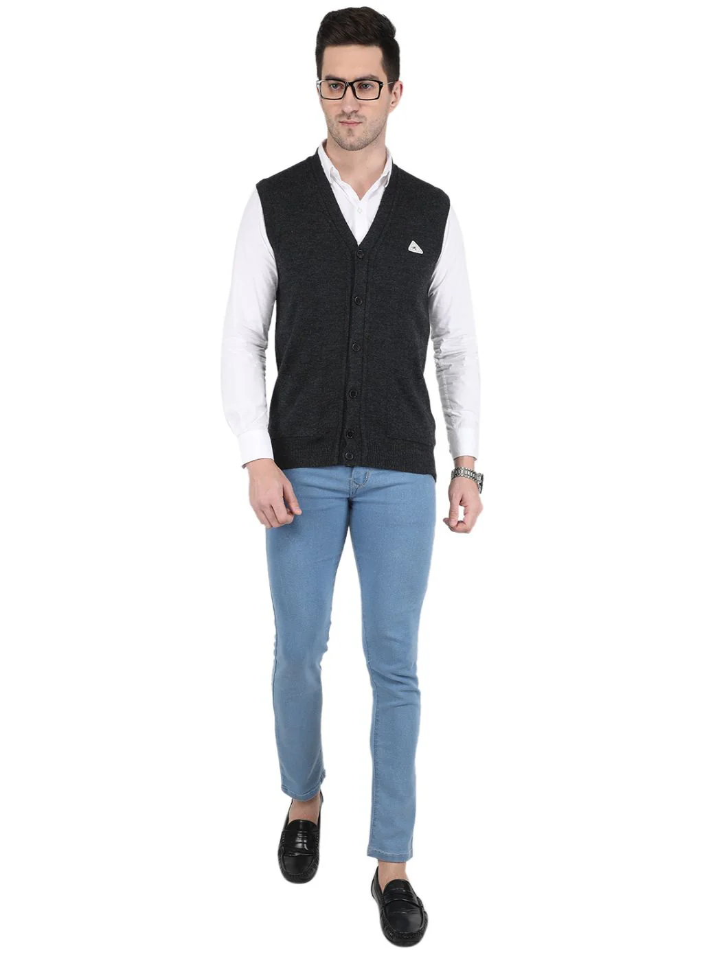 Men Grey Solid Cardigan - Image 6