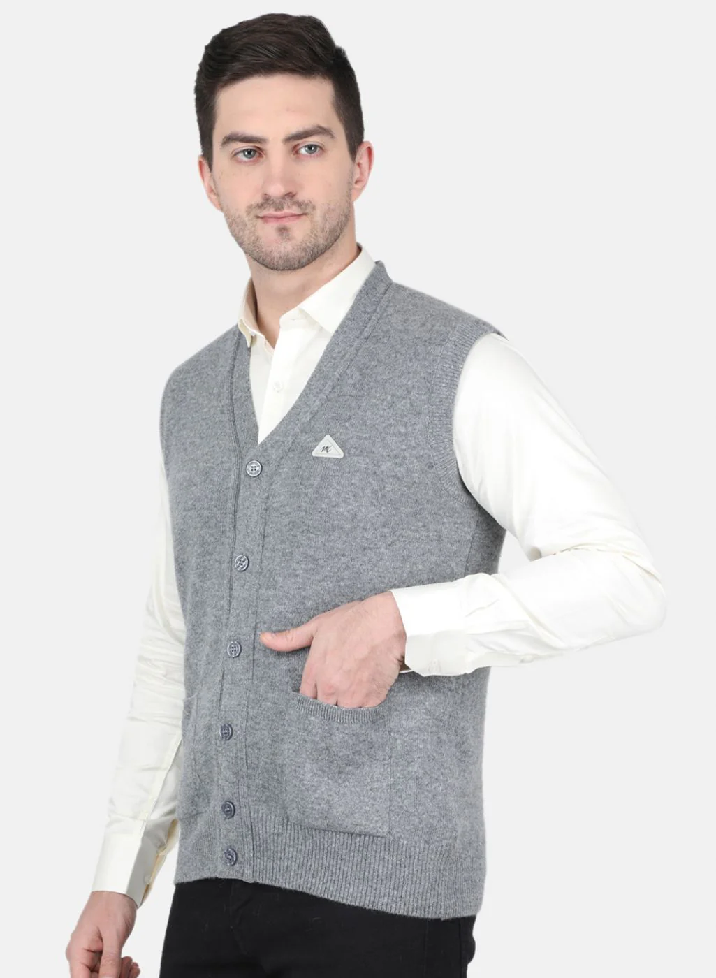 Men Grey Solid Cardigan - Image 2