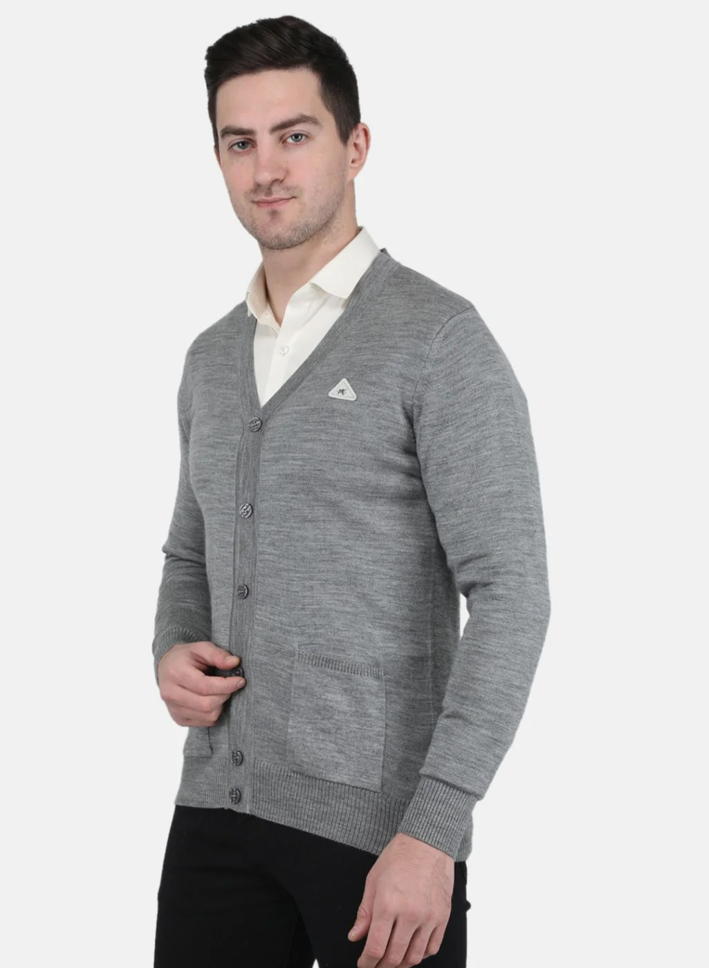 Men Grey Solid Cardigan - Image 3