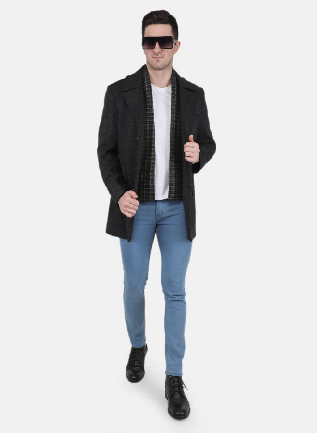 Men Grey Solid Coat - Image 4