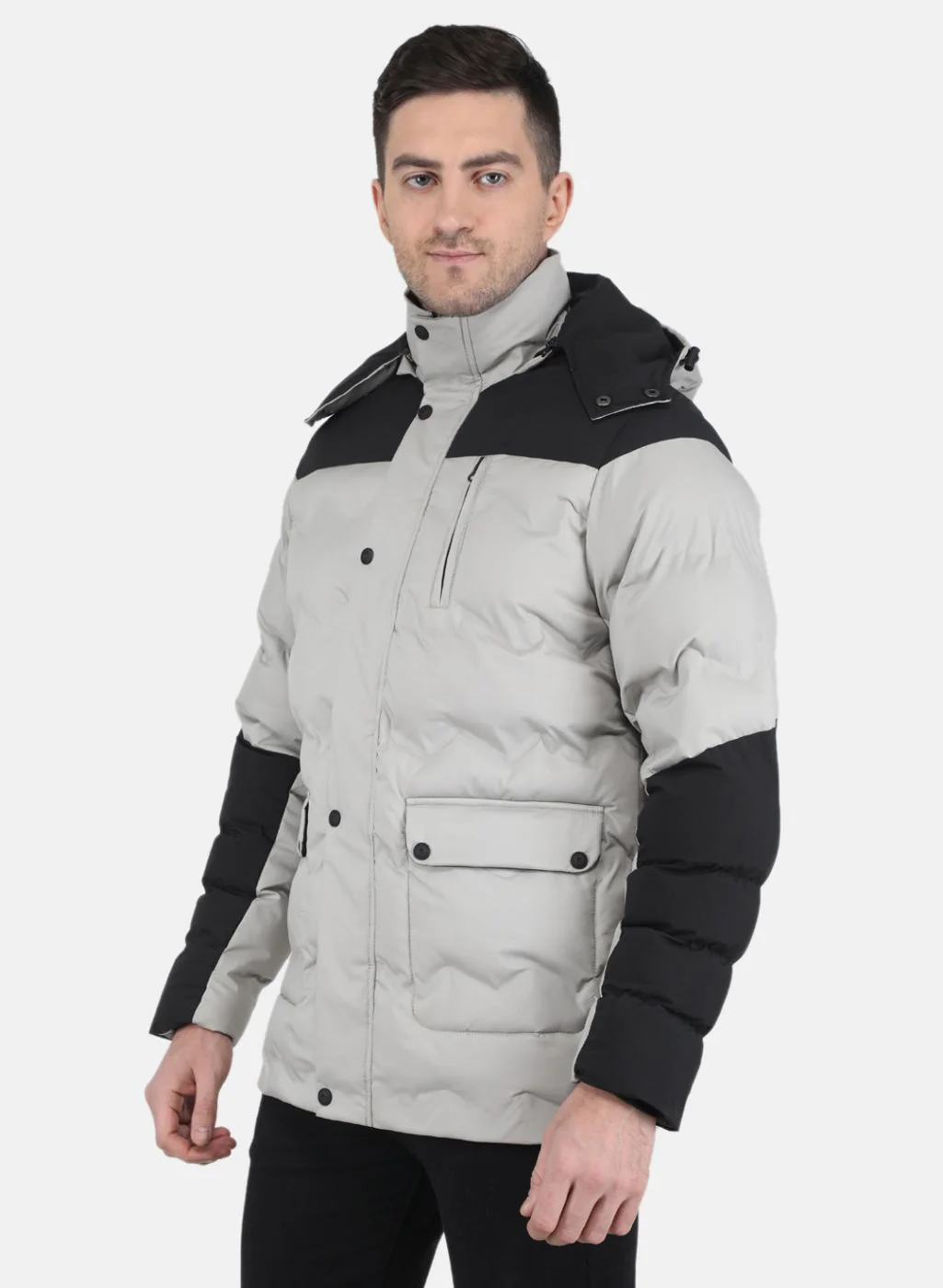 Men Grey Solid Jacket - Image 2