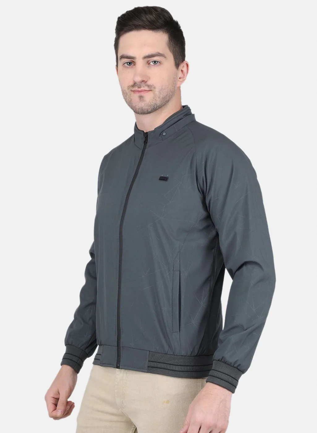 Men Grey Solid Jacket - Image 2