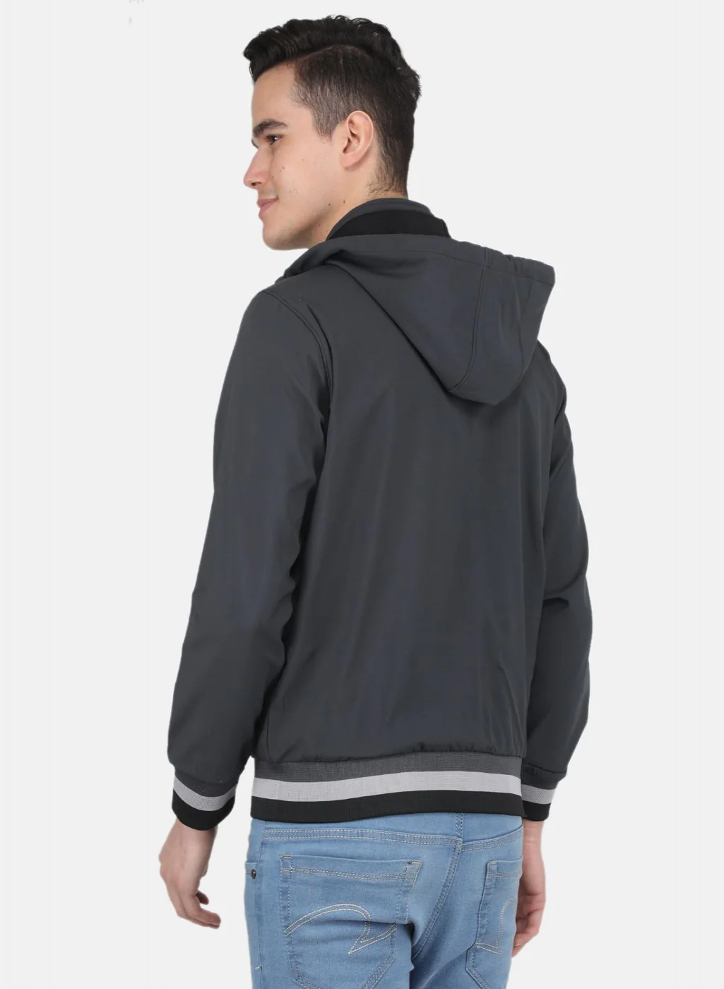 Men Grey Solid Jacket - Image 3