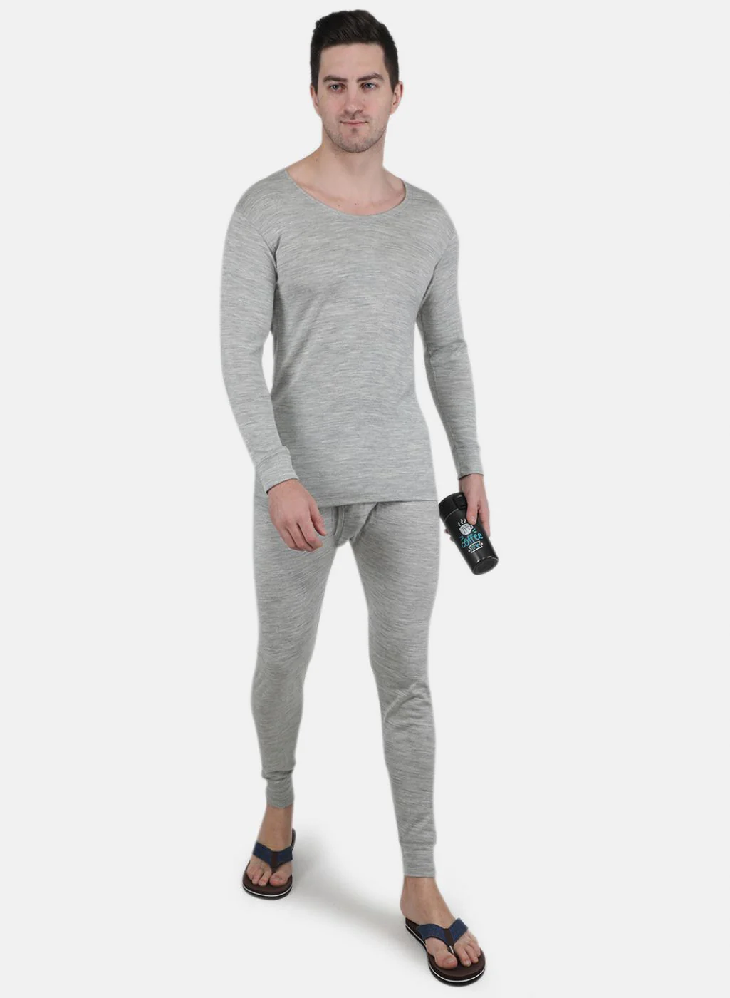 Men Grey Solid Thermal Vest - Image 4
