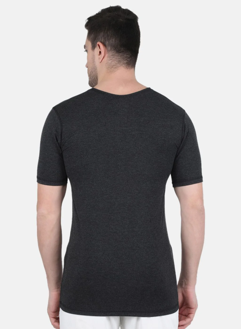 Men Grey Solid Thermal Vest - Image 3