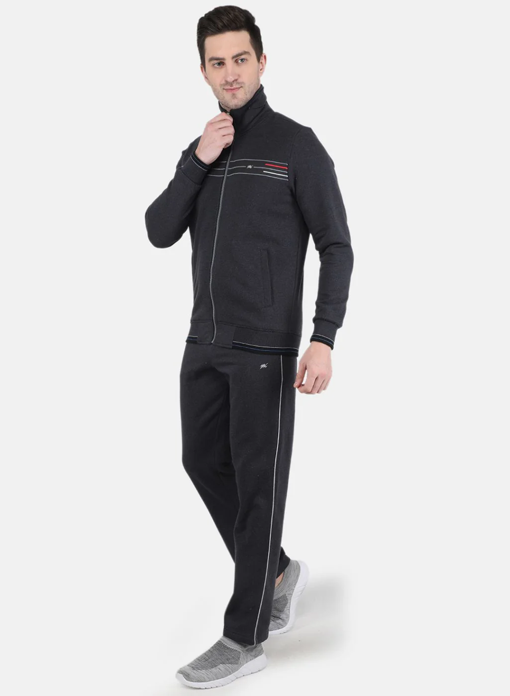 Men Grey Solid Tracksuit - Image 2