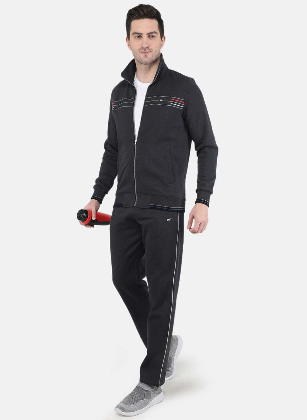Men Grey Solid Tracksuit - Image 4