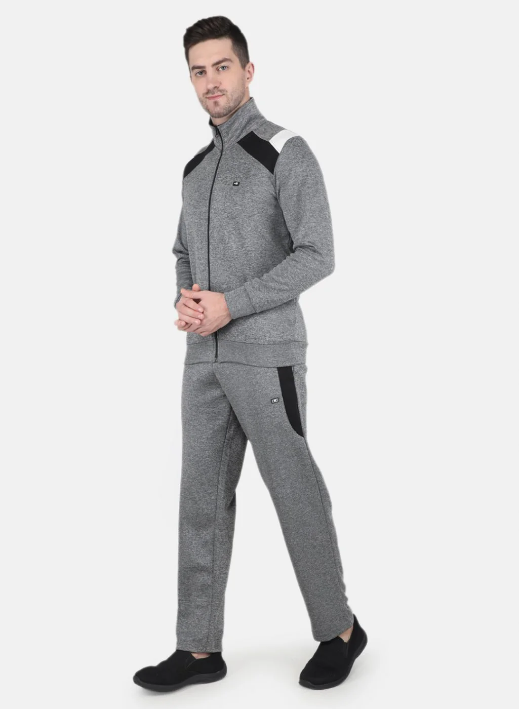 Men Grey Solid Tracksuit - Image 2