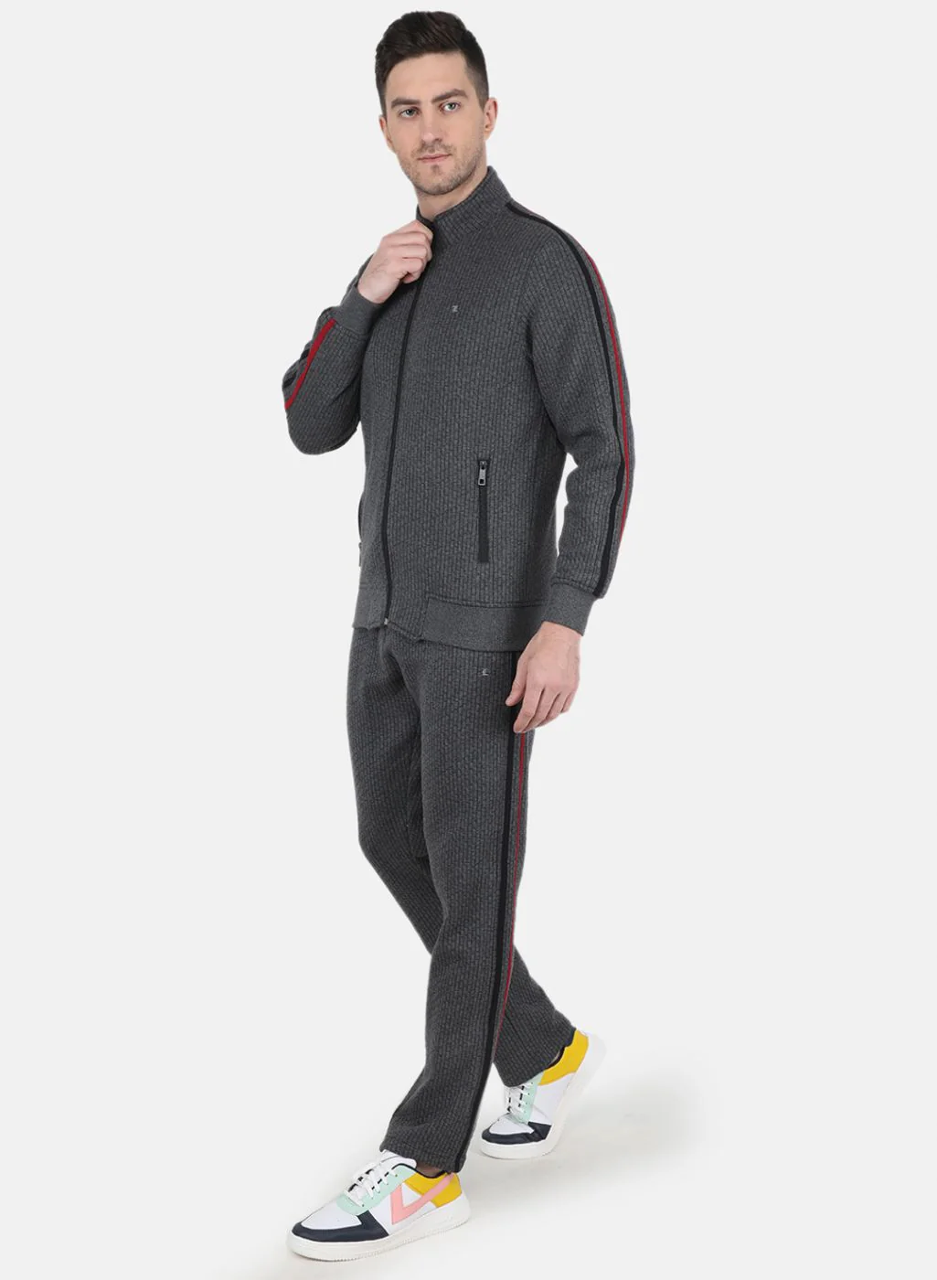 Men Grey Solid Tracksuit - Image 2