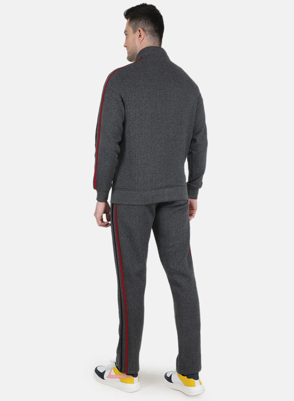 Men Grey Solid Tracksuit - Image 3