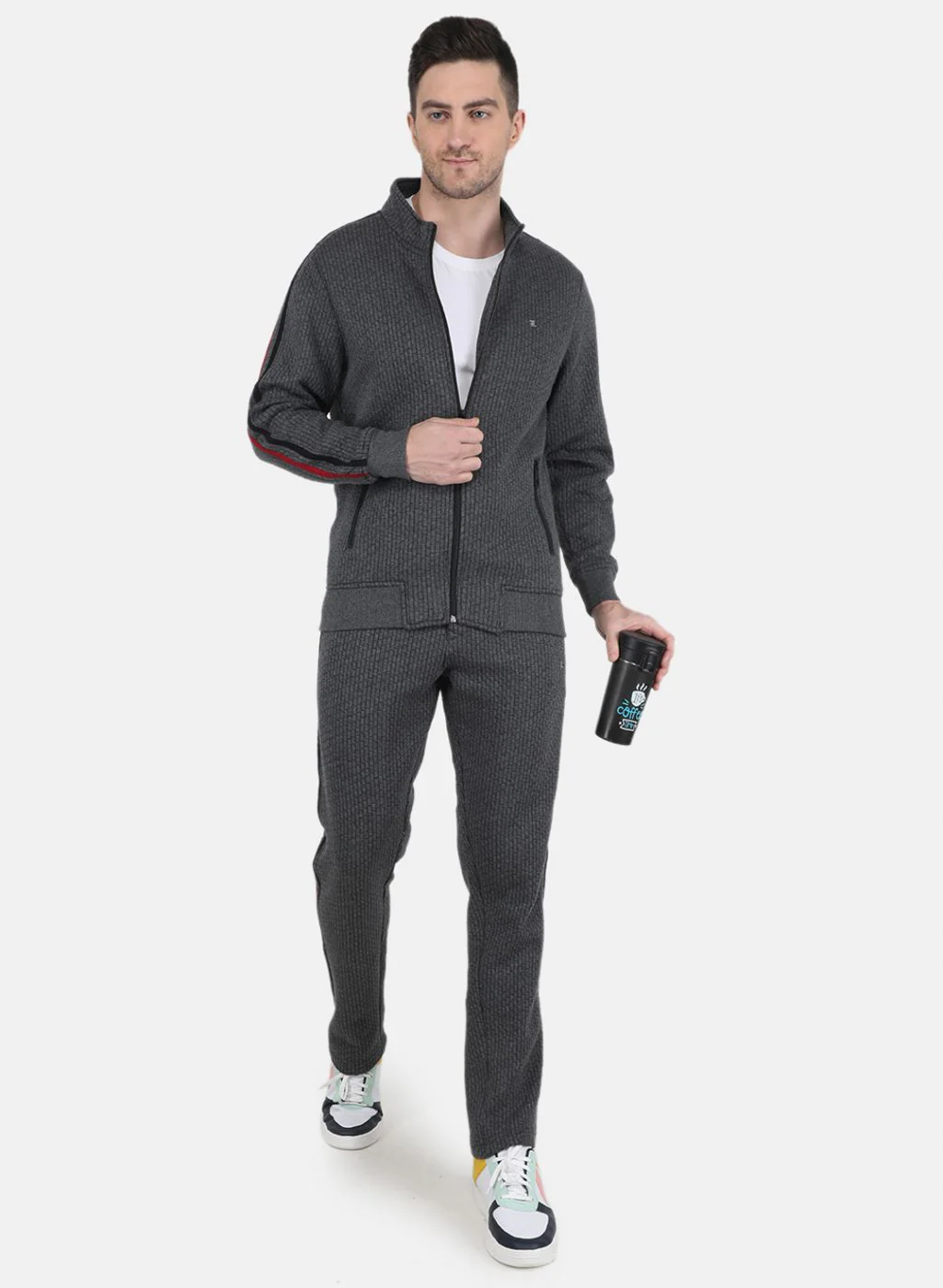 Men Grey Solid Tracksuit - Image 4