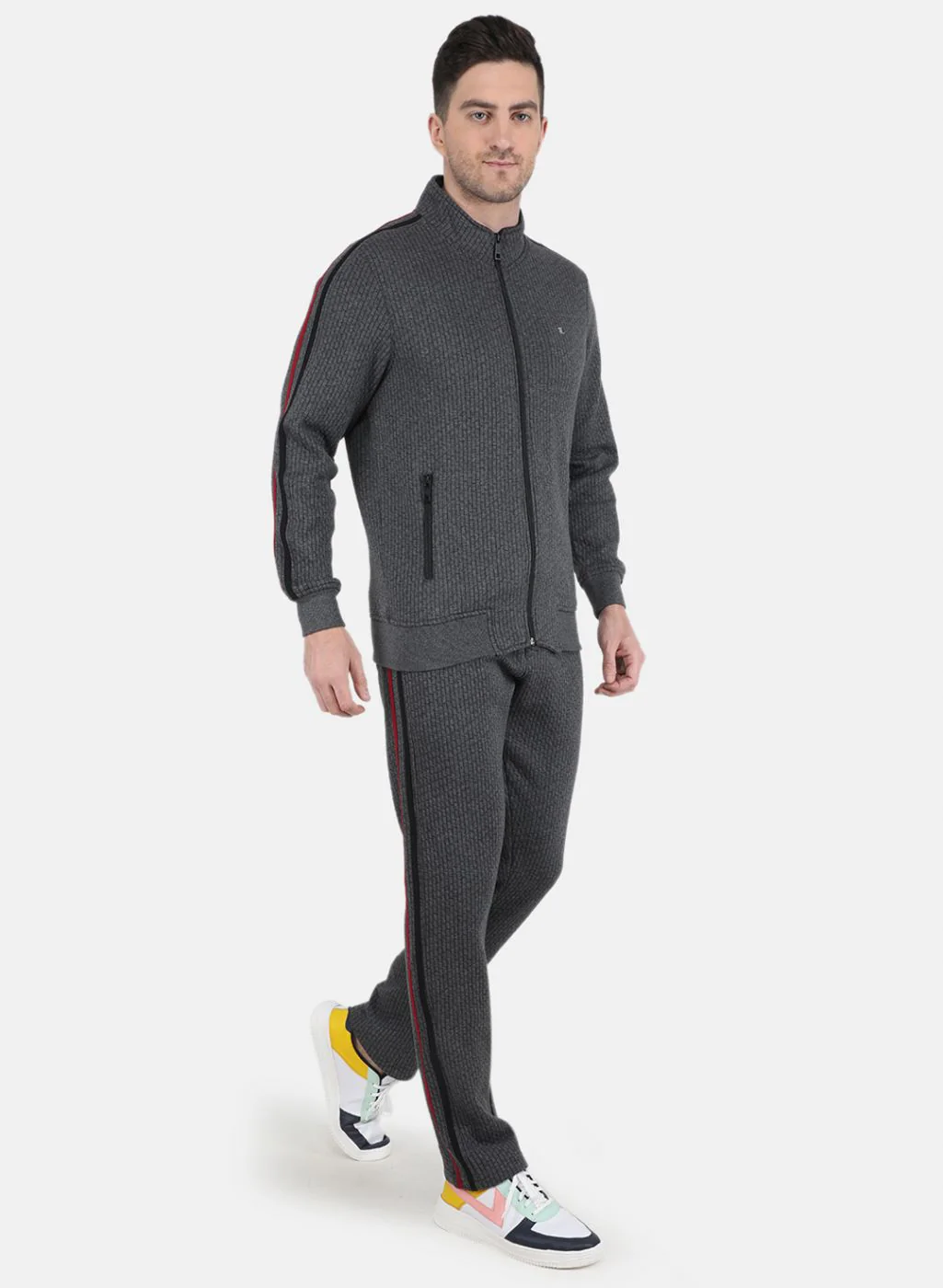 Men Grey Solid Tracksuit - Image 7