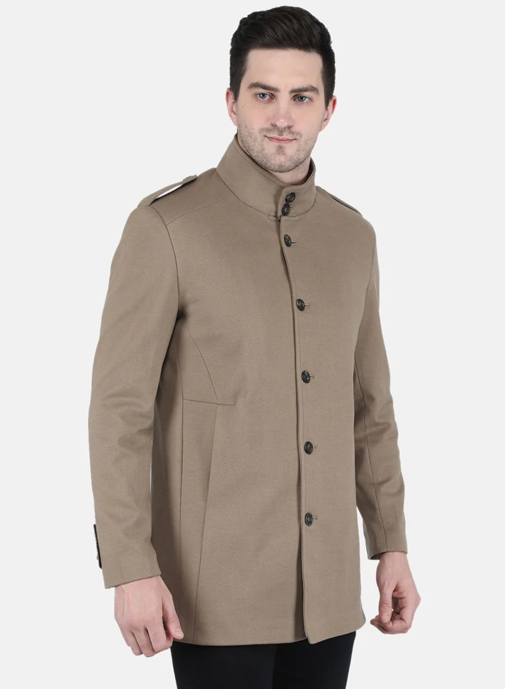 Men Khaki Solid Coat - Image 6