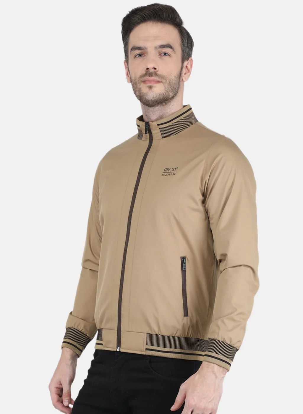 Men Khaki Solid Jacket - Image 2