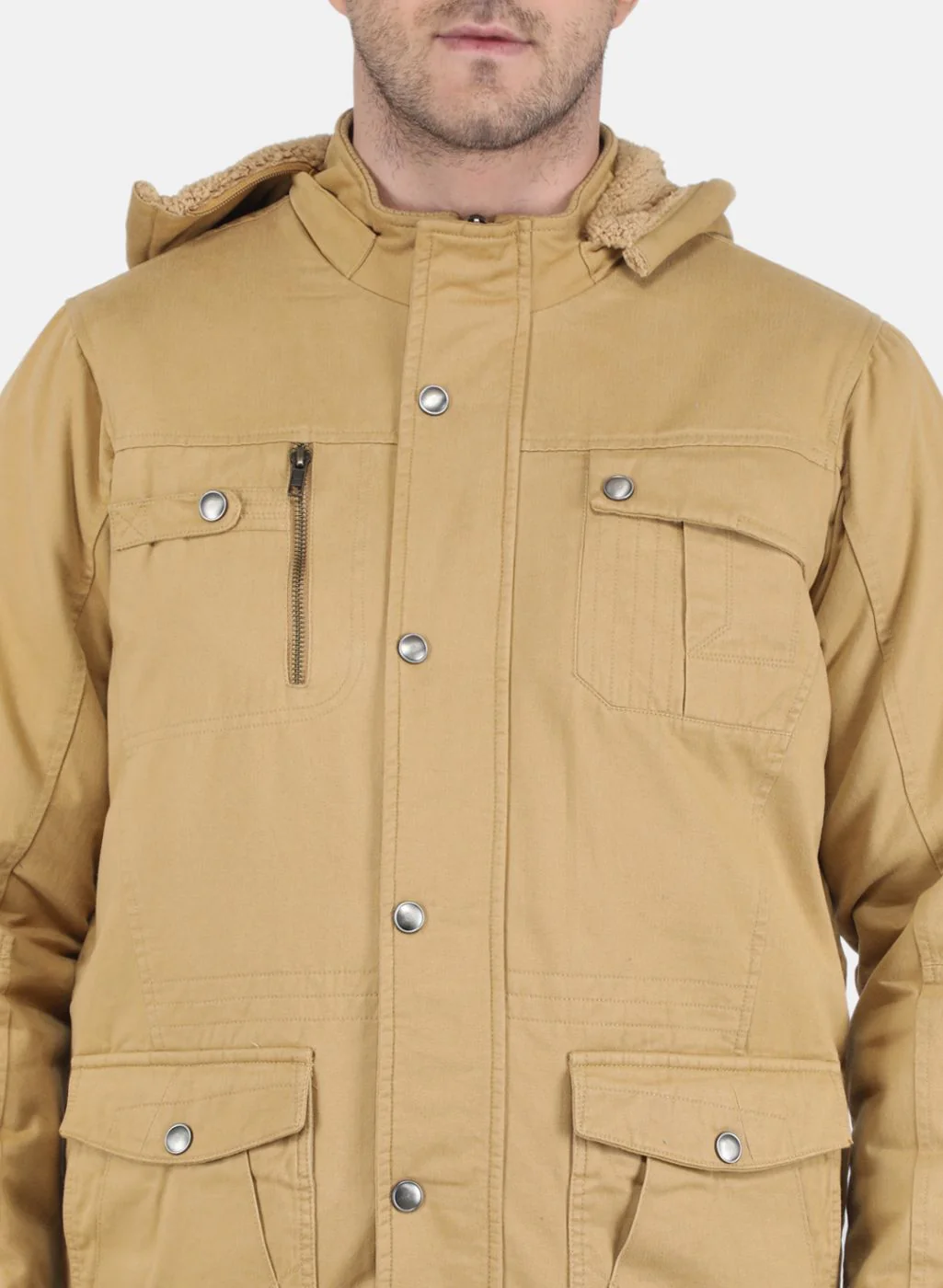 Men Khaki Solid Jacket - Image 5