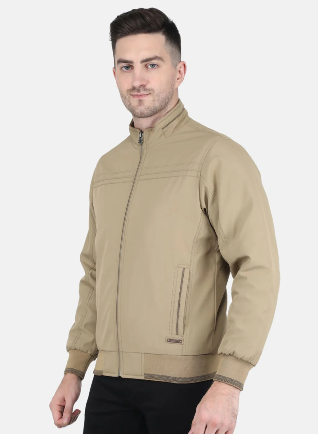 Men Khaki Solid Jacket - Image 2