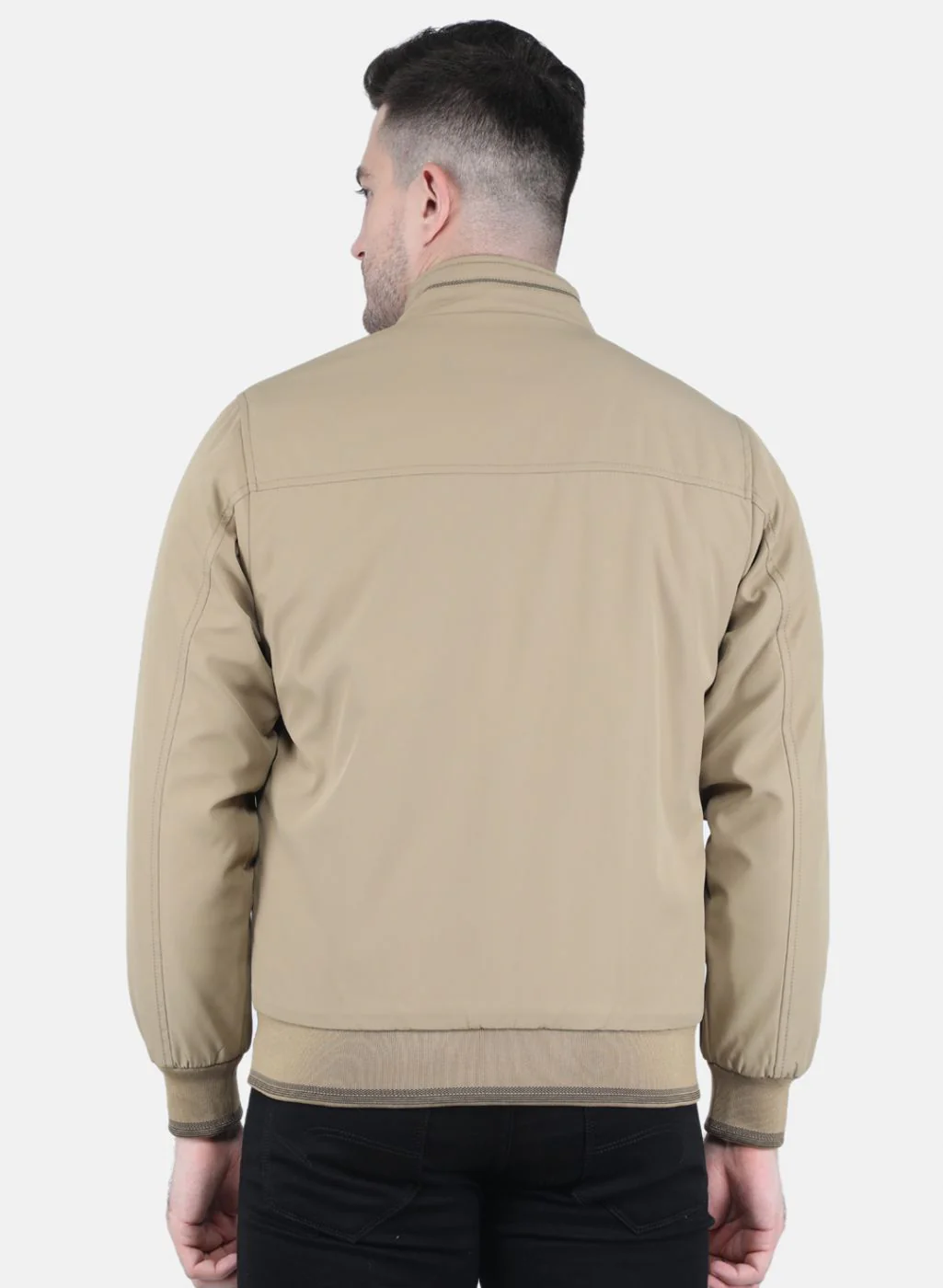 Men Khaki Solid Jacket - Image 3