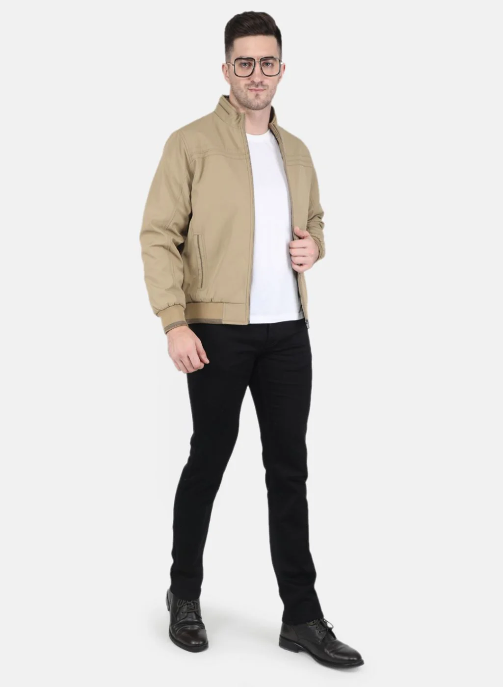 Men Khaki Solid Jacket - Image 4