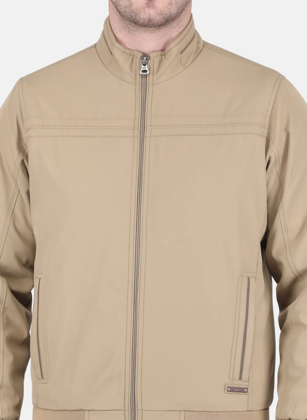 Men Khaki Solid Jacket - Image 5