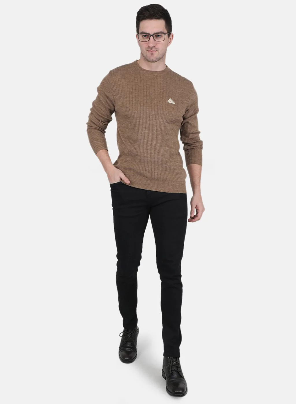 Men Khaki Solid Pullover - Image 4