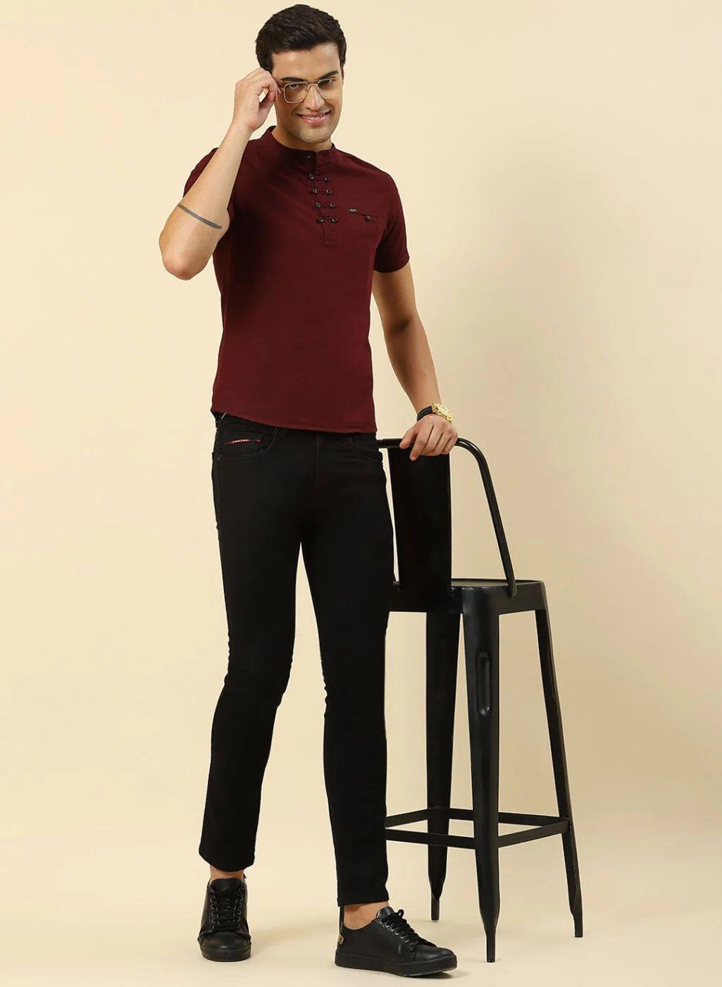 Men Maroon Printed T-Shirt
