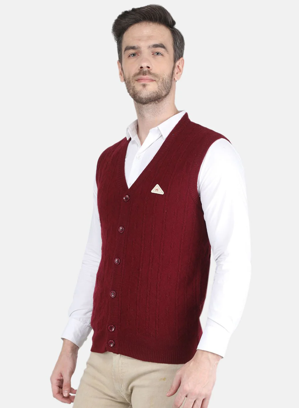 Men Maroon Self design Cardigan - Image 2
