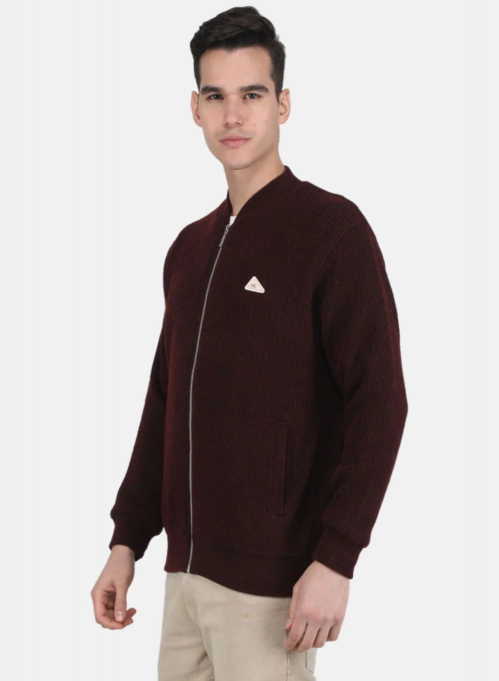 Men Maroon Self Design Jacket - Image 2