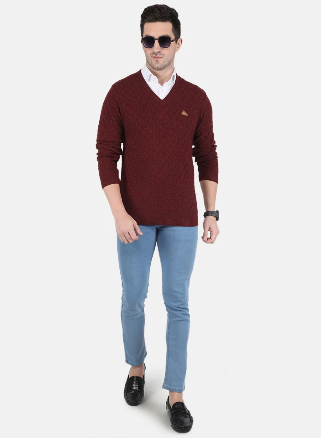 Men Maroon Self design Pullover - Image 4