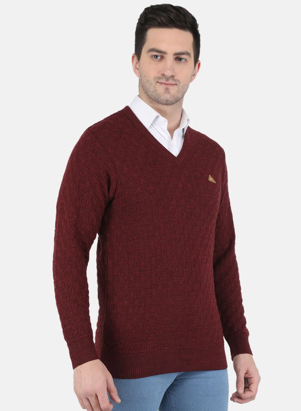 Men Maroon Self design Pullover - Image 6