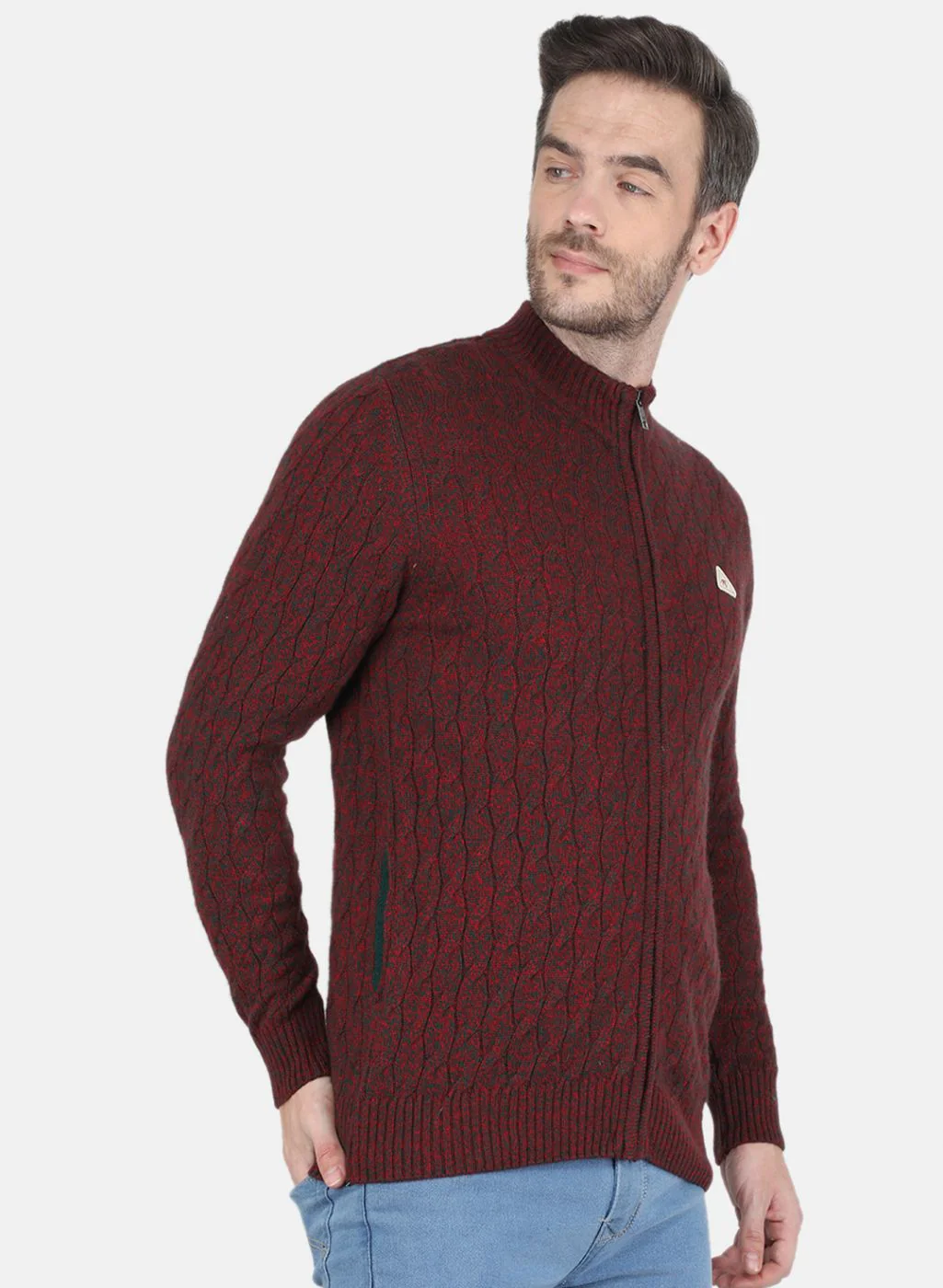Men Maroon Self design Pullover - Image 6