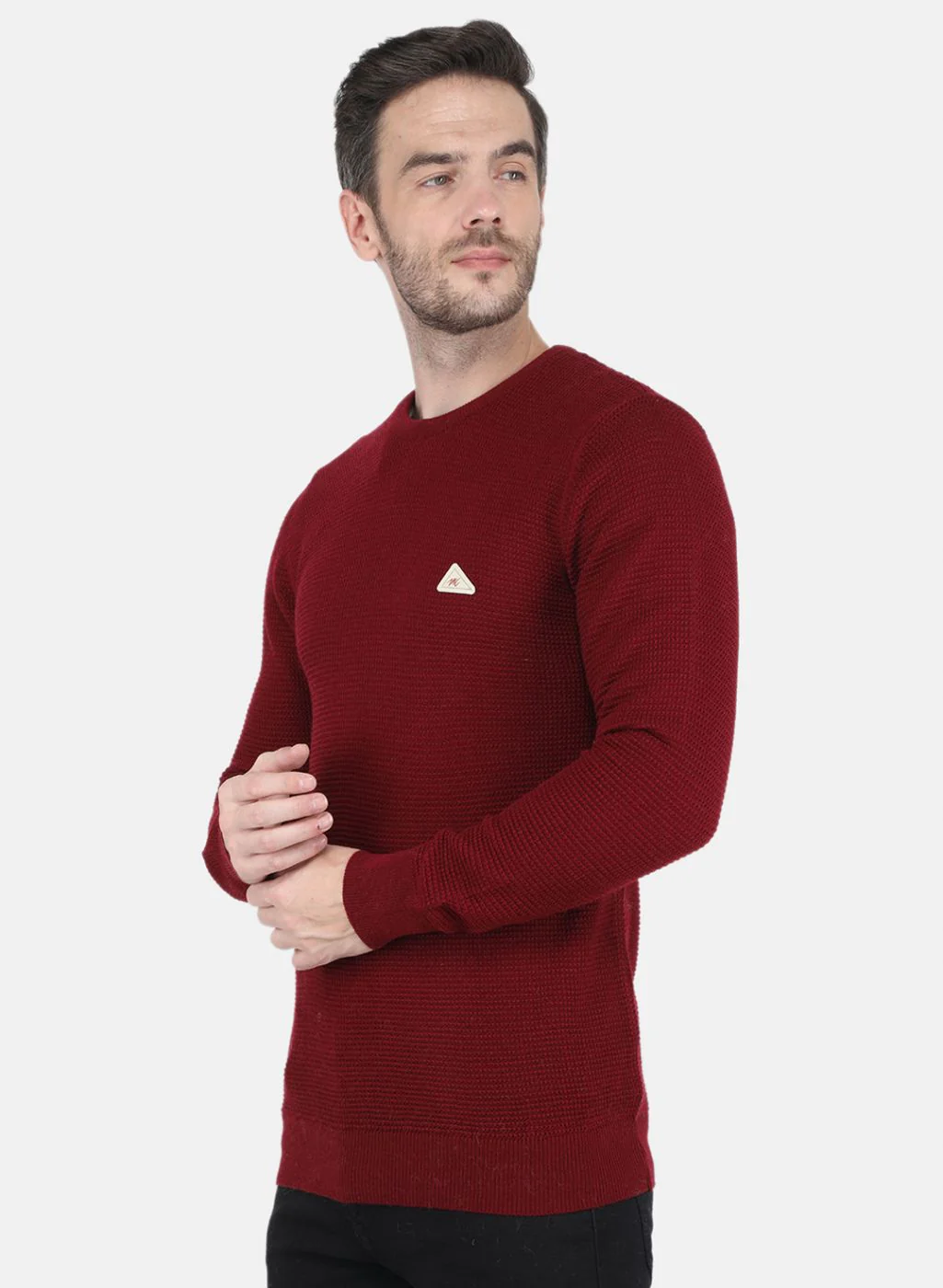 Men Maroon Self design Pullover - Image 2