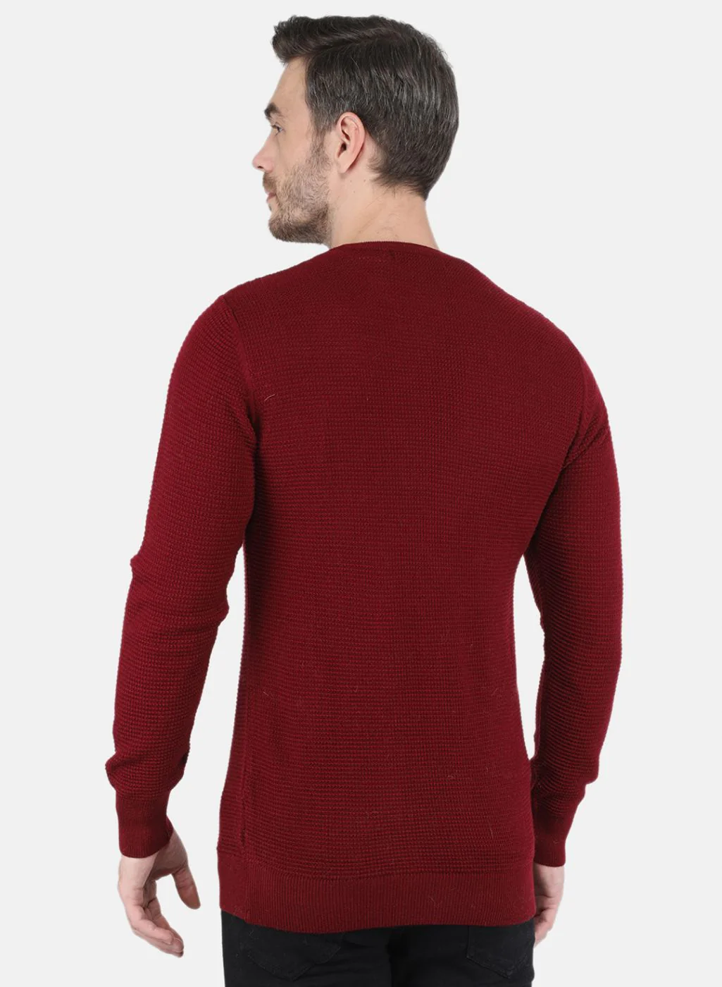 Men Maroon Self design Pullover - Image 3
