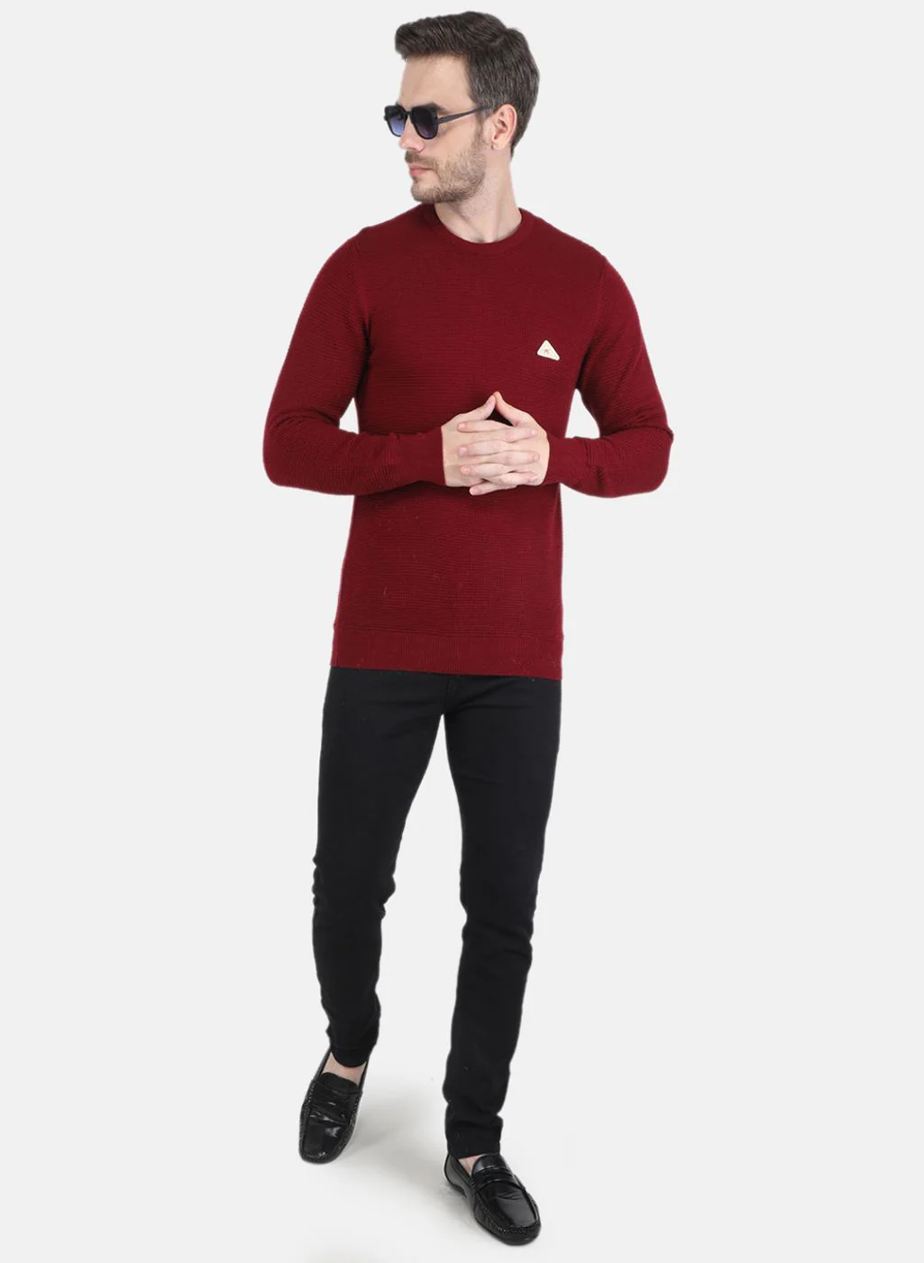 Men Maroon Self design Pullover - Image 4