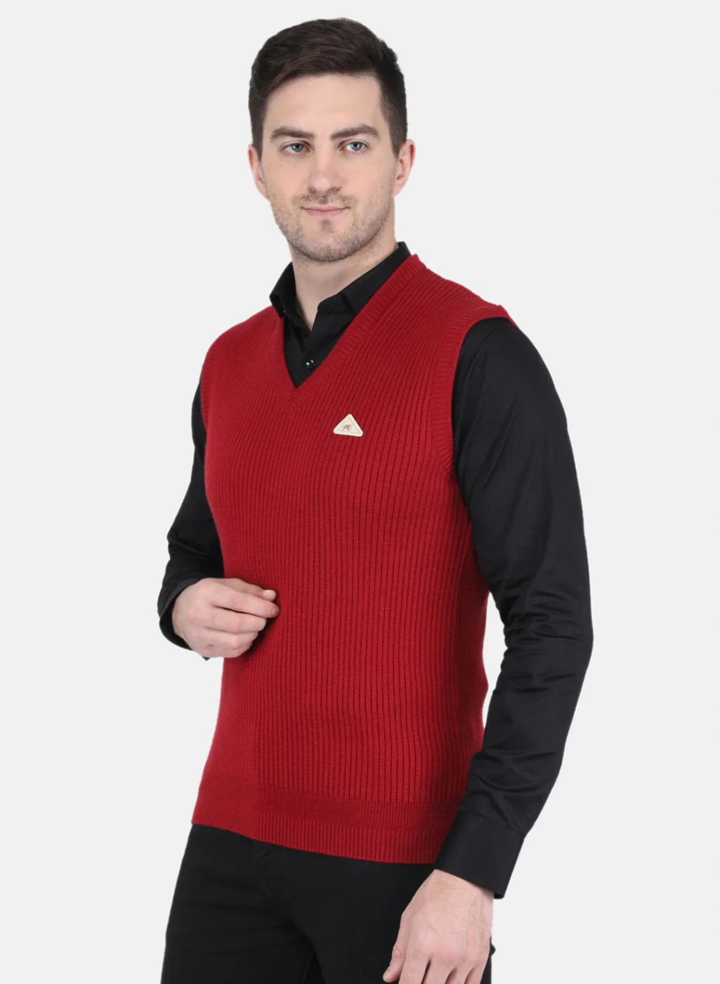 Men Maroon Self Design Sweater - Image 2