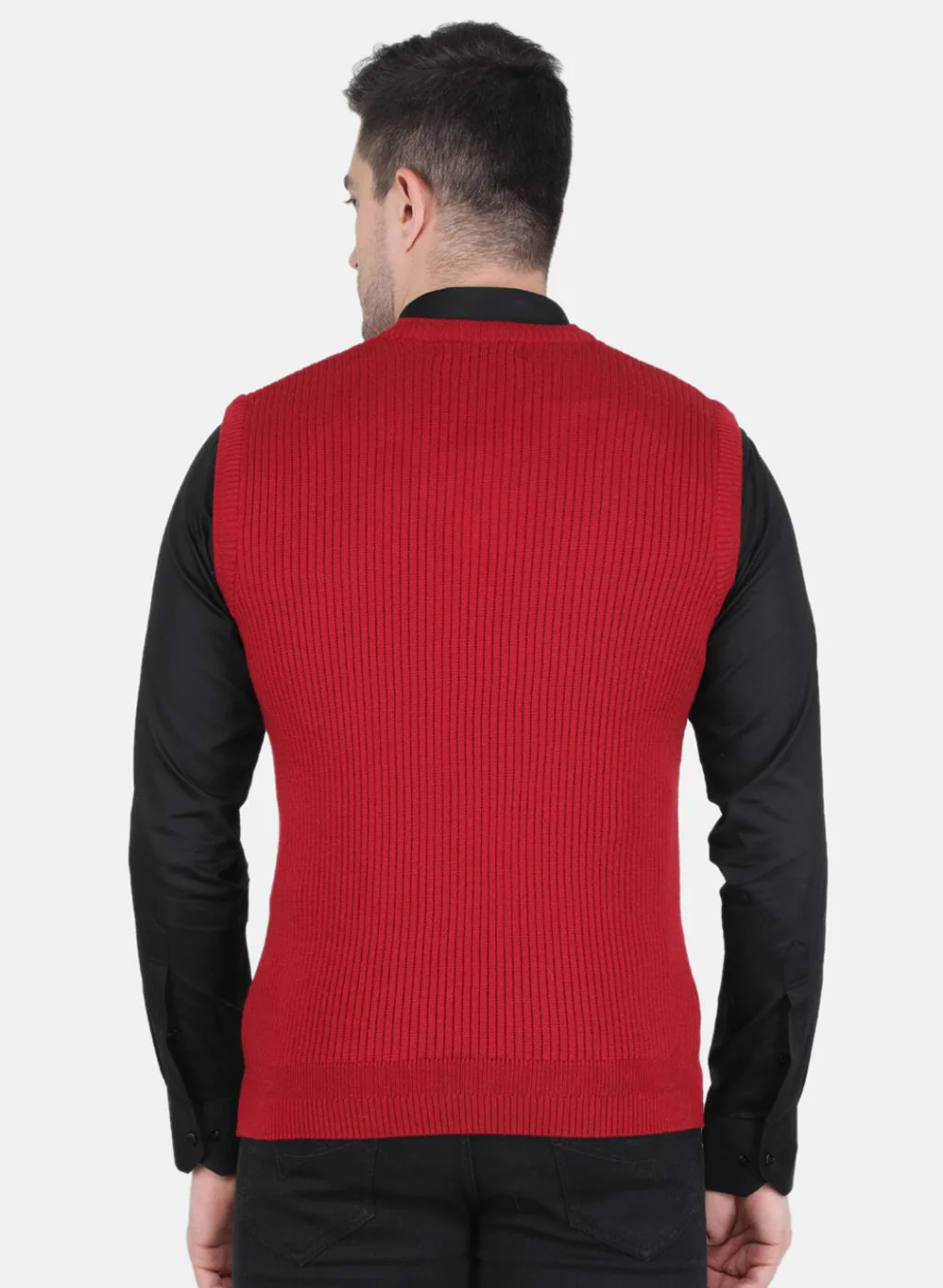 Men Maroon Self Design Sweater - Image 3