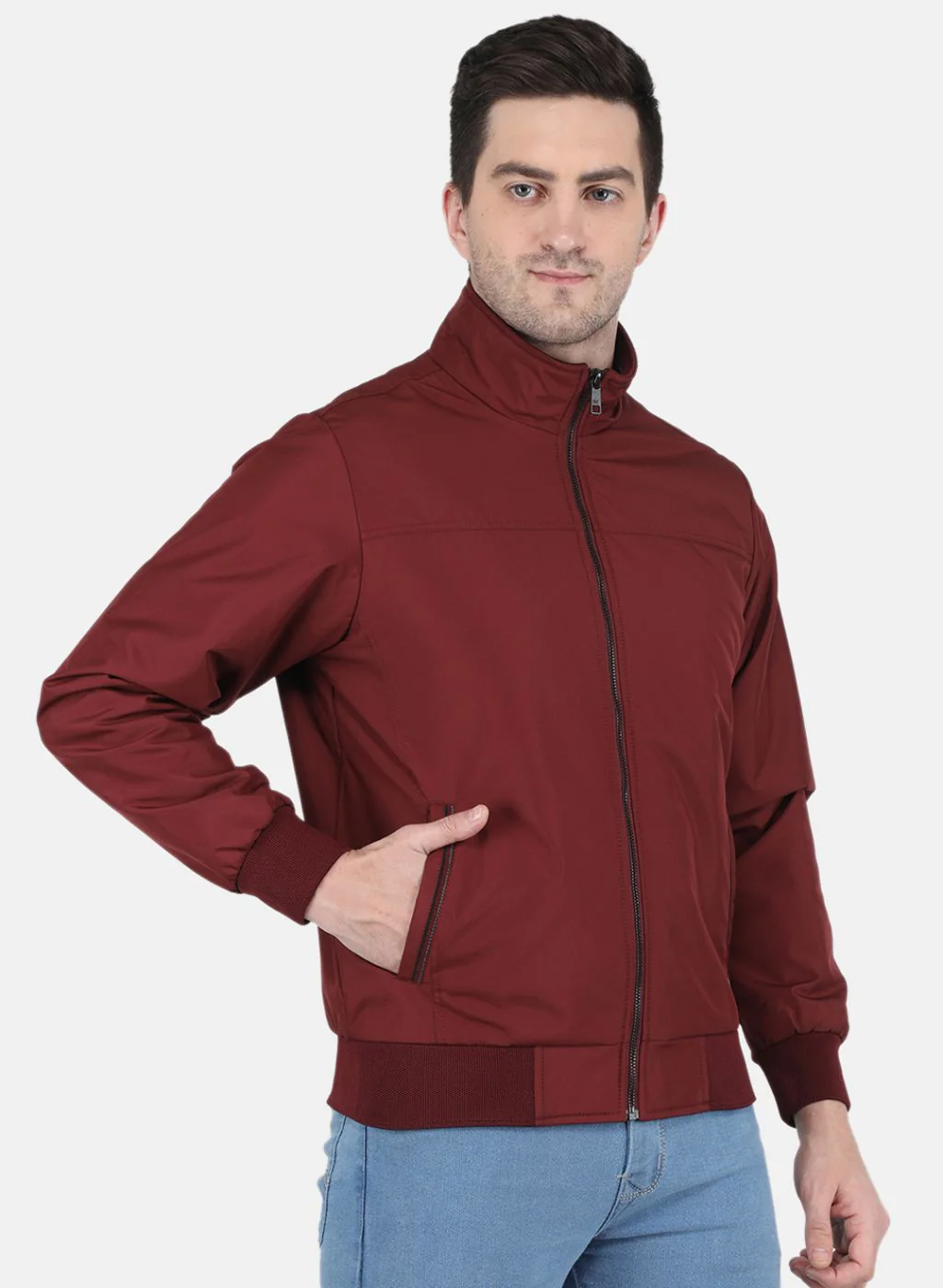 Men Maroon Solid Jacket - Image 6